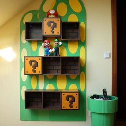 Bookshelves inspired in the children of Super Mario