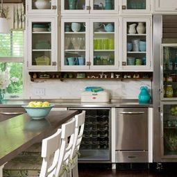 China cabinet and glass display case for a bright kitchen