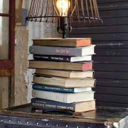 DIY table lamp with base from books