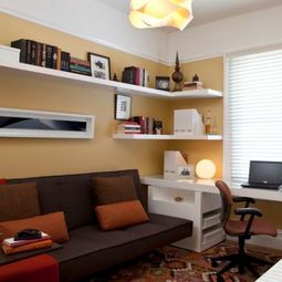 Placed 15 Cool bookcase shelves in the corner of the room