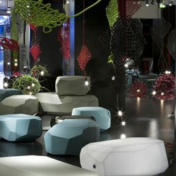 Transparent plastic furniture chic seats, stools and tables by Serralunga