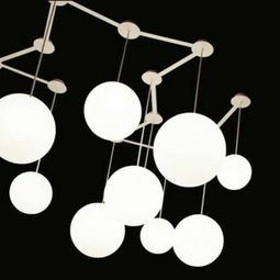 White ball lamps at different heights – Multiball Lighting by Roberto Paoli