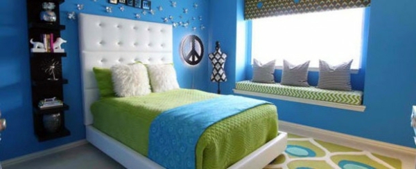 Bedroom colors ideas – blue and bright lime green | Interior Design