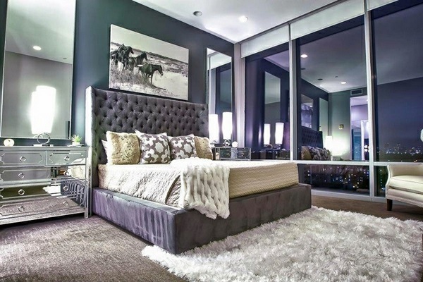 Bedroom furniture and bedside tables with mirror surface
