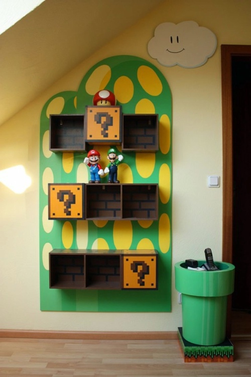 Bookshelves inspired in the children of Super Mario