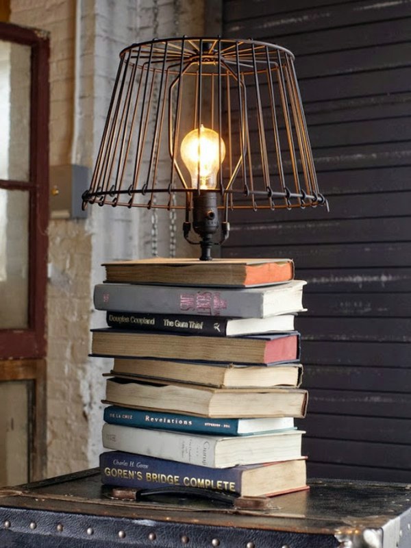 DIY table lamp with base from books