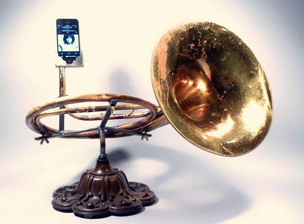 iPhone amplifier made from recycled instruments