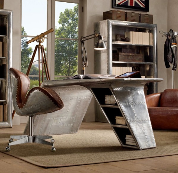 Modern airplane wing desk from Restoration Hardware | Interior Design