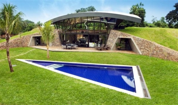 Modern underground hillside houses in Luque, Paraguay