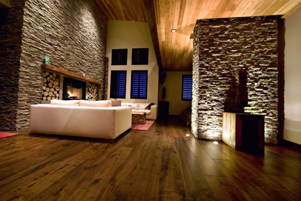 Receive the natural home – natural stone wall in the living room