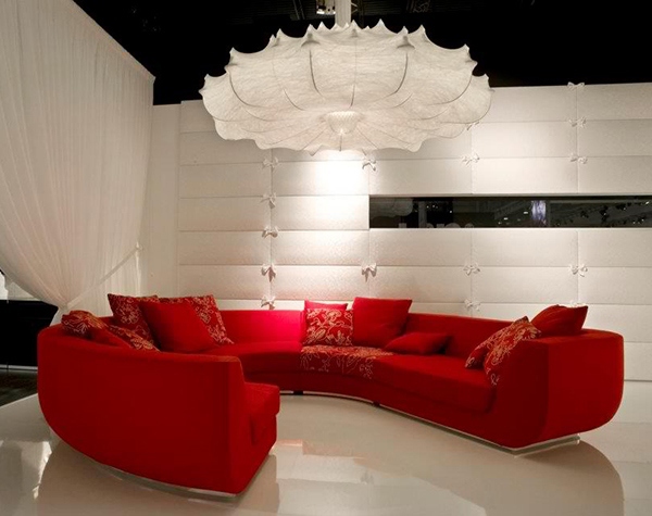 Red sofas in the living room of Marcel Wanders