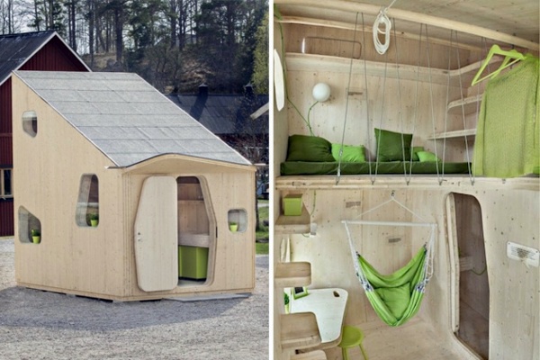 Small wooden house for students on 10 square meters