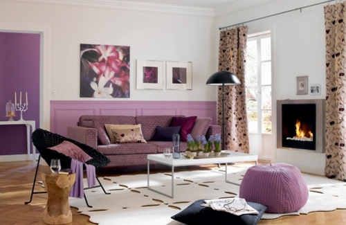 Stylish purple living room interior