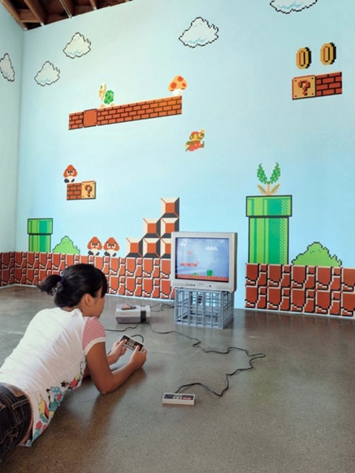 Super Mario wall decoration in the nursery of Nintendo