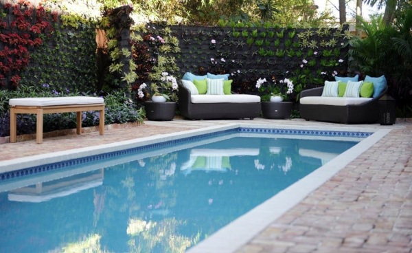 Vertical garden next to the swimming pool brings more green into your home