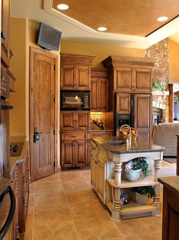 cabinets kitchen warm colors rustic cabinet kitchens wood floors island decor walls countertops stain cozy living cupboards interior brown paint