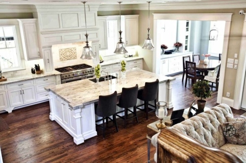 Wood flooring in the kitchen for a homely atmosphere