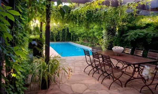 Vertical garden next to the swimming pool brings more green into your home