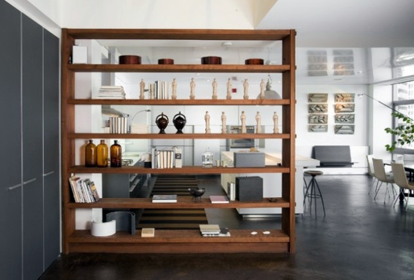 Shelves as a partition - 20 great ideas and advice