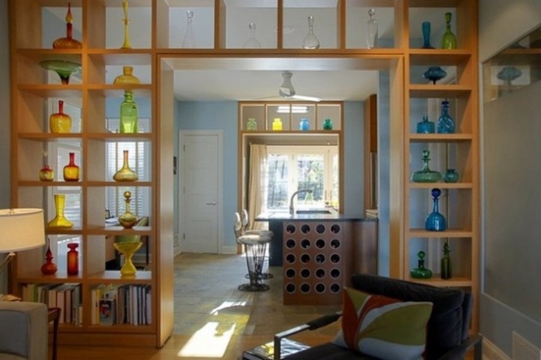 Shelves as a partition - 20 great ideas and advice