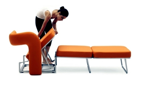 Orange armchair in single bed converted by Giulio Manzoni for Campeggi Orange armchair in single bed converted by Giulio Manzoni for Campeggi