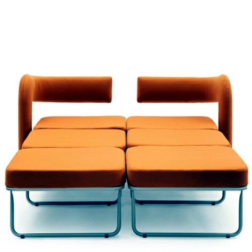 Orange armchair in single bed converted by Giulio Manzoni for Campeggi Orange armchair in single bed converted by Giulio Manzoni for Campeggi