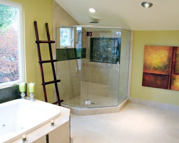 Wooden towel ladder in both rustic as well as in modern bathroom