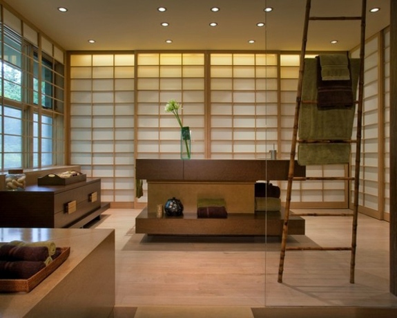Wooden towel ladder in both rustic as well as in modern bathroom