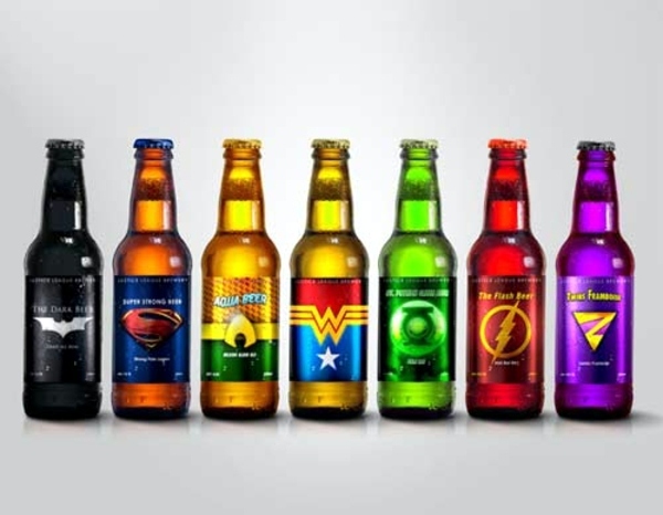Cool beer bottle labels of Super Heroes