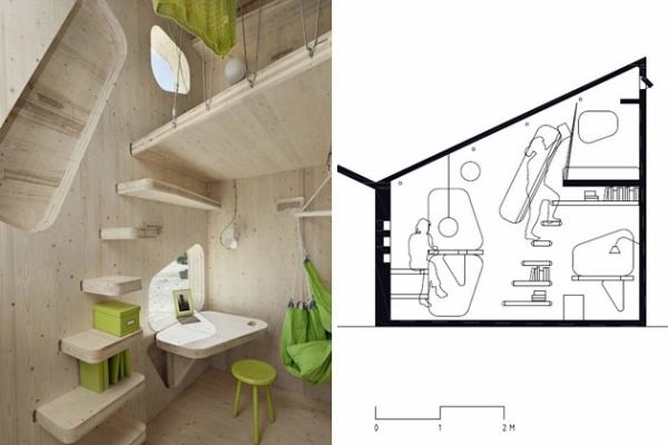 Small wooden house for students on 10 square meters