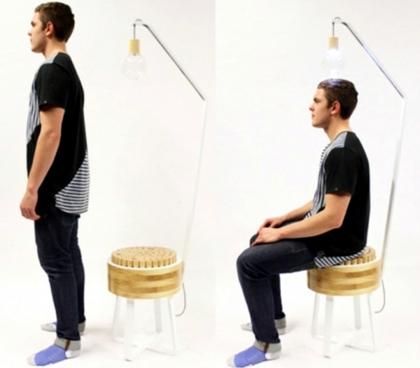 Floor lamp and chair combined in a