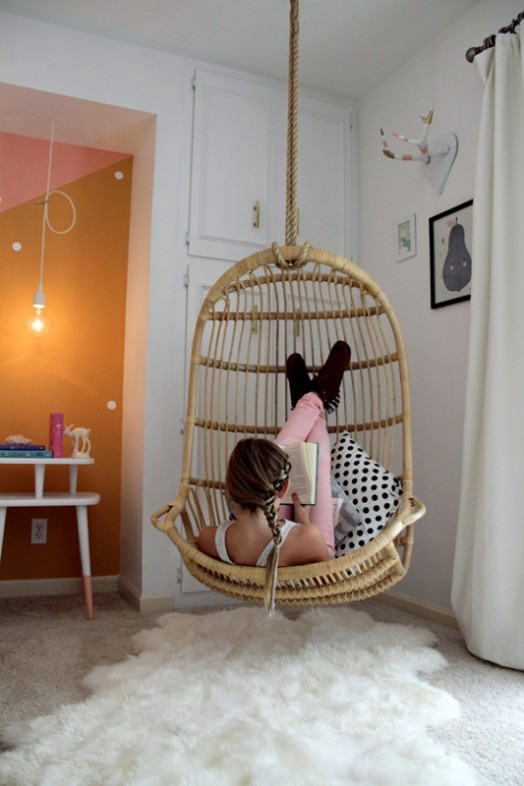 Magical bedroom in pastel colors for girls