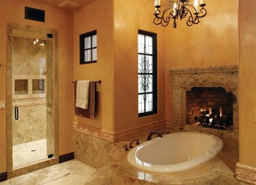 25 Bathroom designs with built-in fireplaces - romantic atmosphere