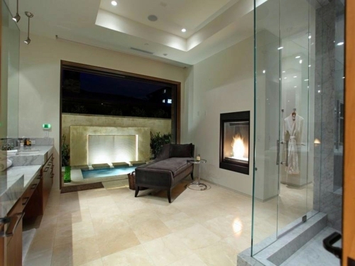25 Bathroom designs with built-in fireplaces - romantic atmosphere