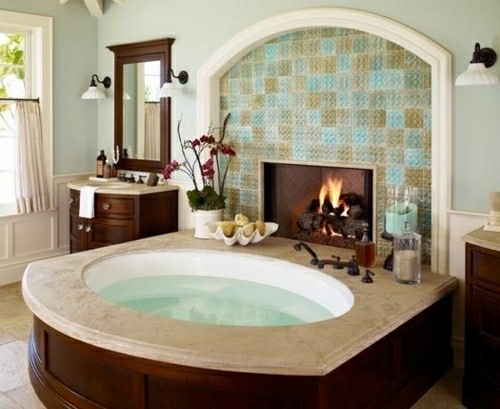 25 Bathroom designs with built-in fireplaces - romantic atmosphere
