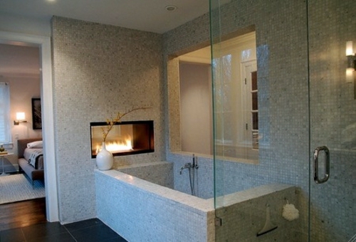 25 Bathroom designs with built-in fireplaces - romantic atmosphere