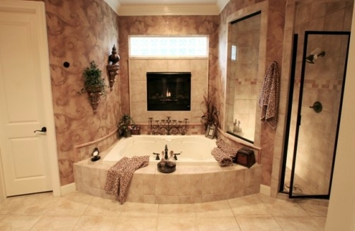 25 Bathroom designs with built-in fireplaces - romantic atmosphere