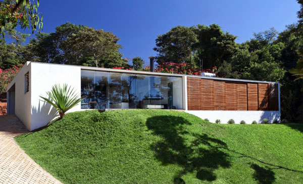 Bright youthful house in the rocky landscape in Brazil