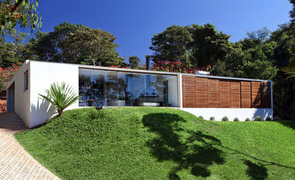 Bright youthful house in the rocky landscape in Brazil