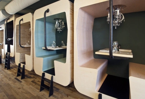 Wood dining - Stand Design Il Treno of Tjep - inspired by old train compartment
