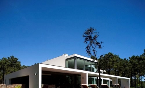 House with garden pond in the woods