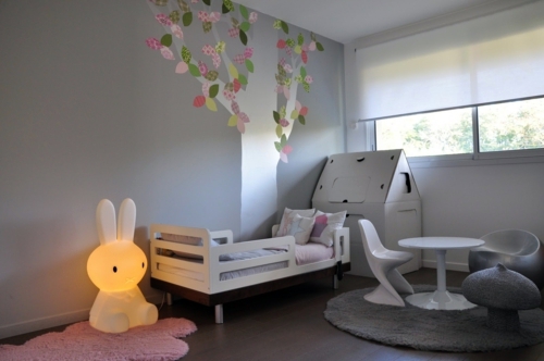 Monochrome, gray nursery design for siblings