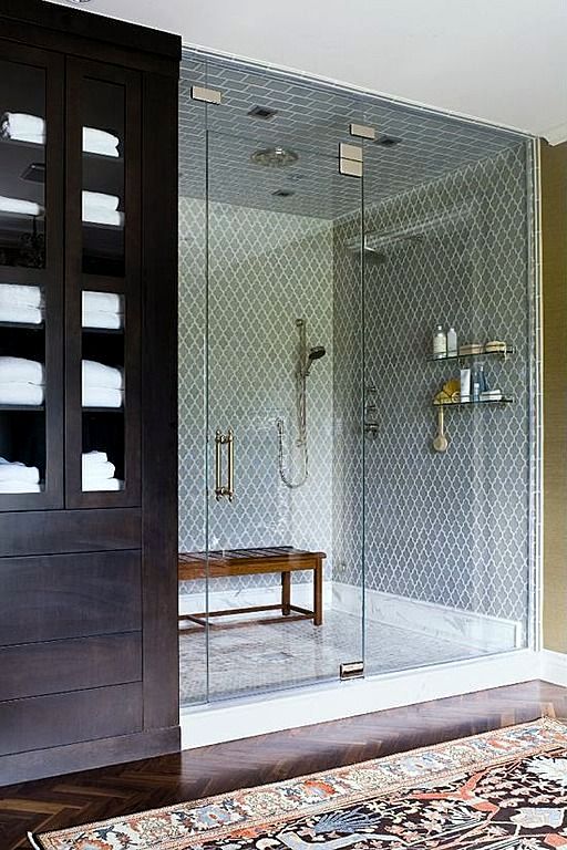Embed a walk-in shower her bathroom Embed a walk-in shower her bathroom