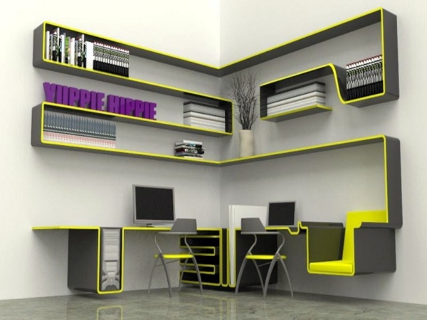 Save space - how to combine shelves and desk properly