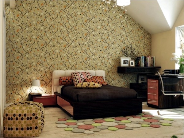Wall design with wallpaper