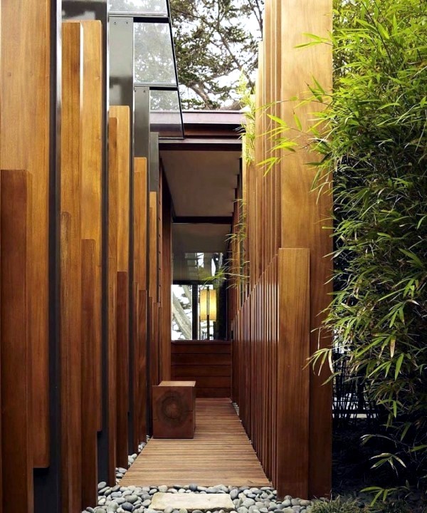 Contemporary wooden house Japanese elements and courtyard with a glass roof