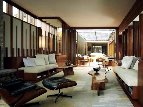 Contemporary wooden house Japanese elements and courtyard with a glass roof Contemporary wooden house Japanese elements and courtyard with a glass roof