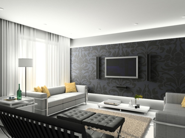 The black wallpaper creates an artistic living environment in your home