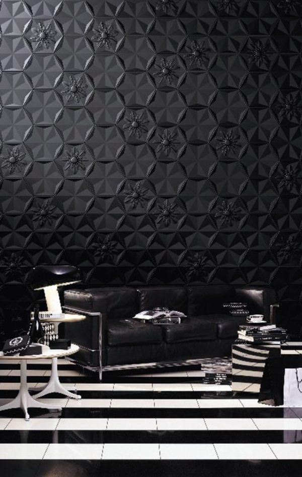 The black wallpaper creates an artistic living environment in your home