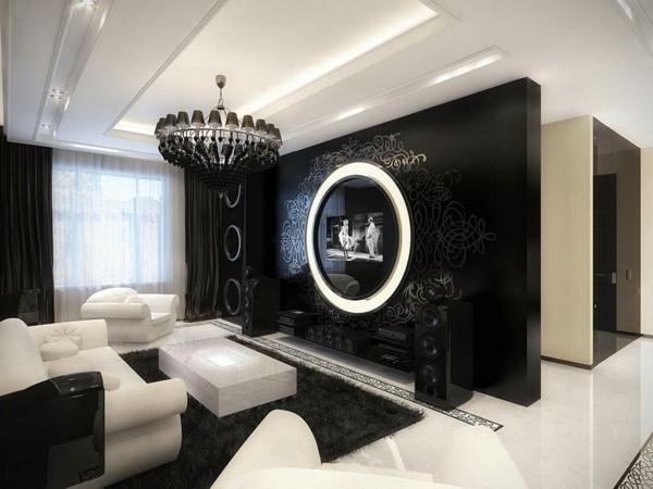 The black wallpaper creates an artistic living environment in your home